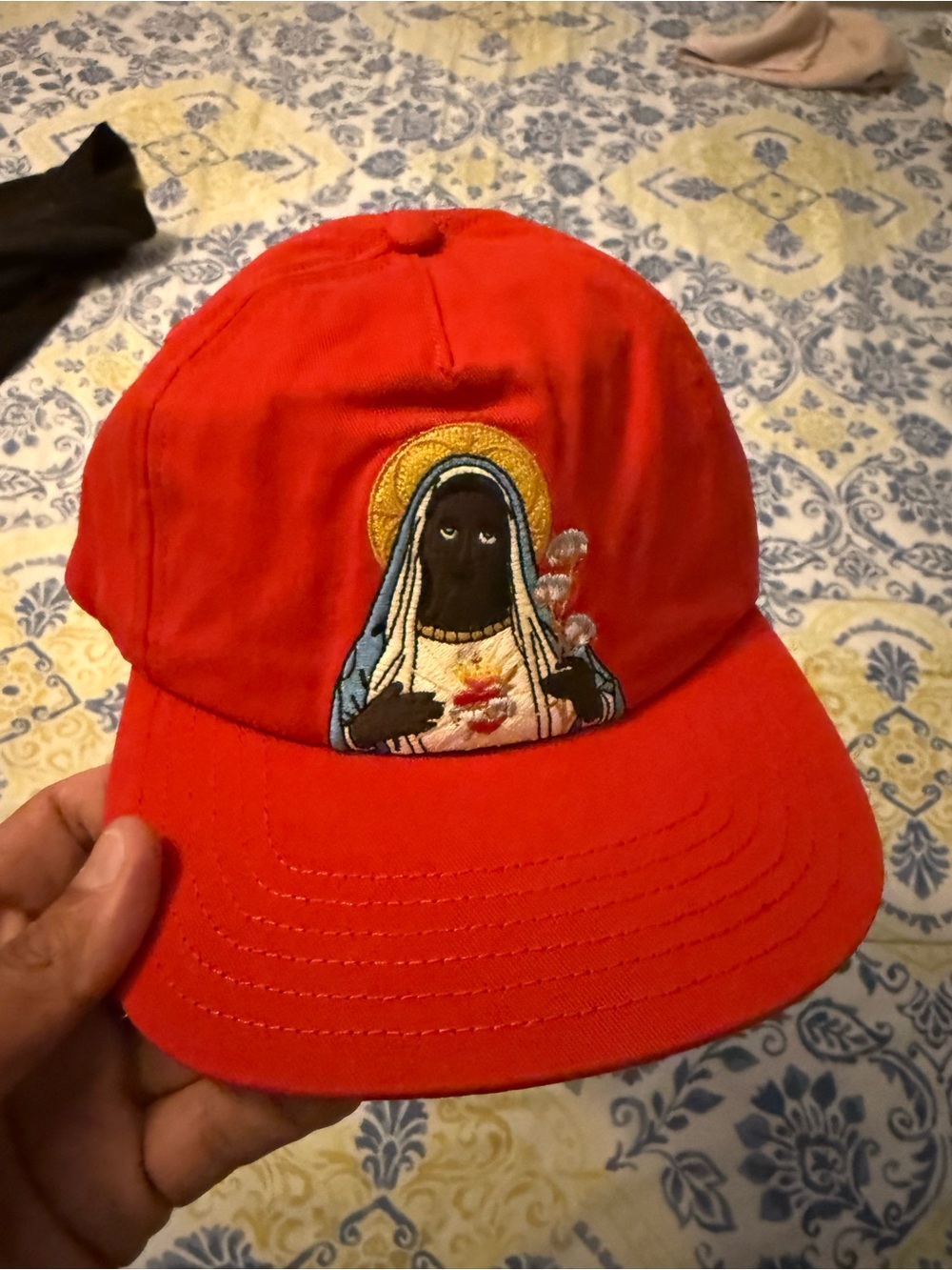 Red Embroidered Sacred Heart Baseball Cap - Unbranded
